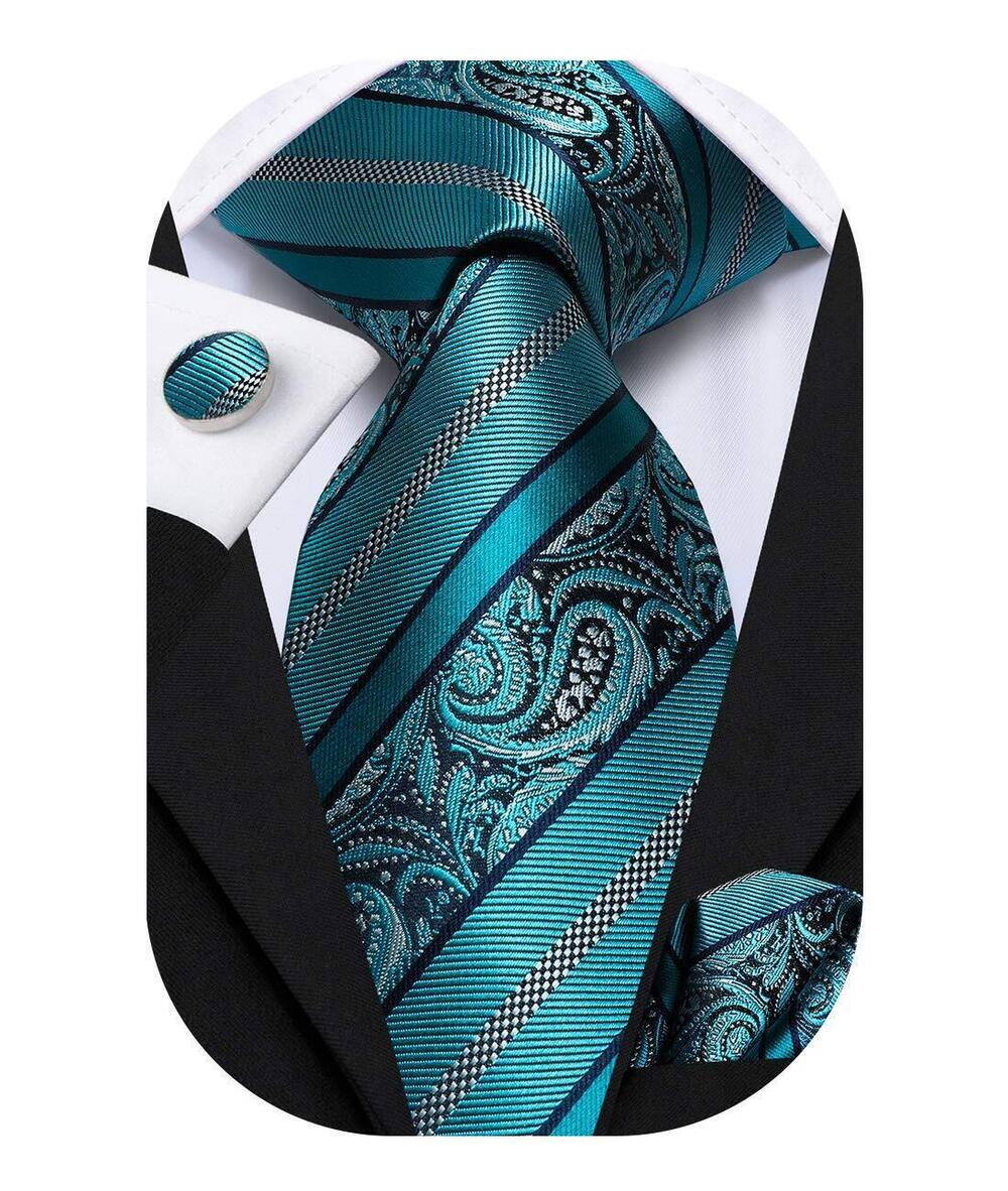 7823 Ties Sets Silk Stripe Paisley Necktie Pocket Square Cufflinks